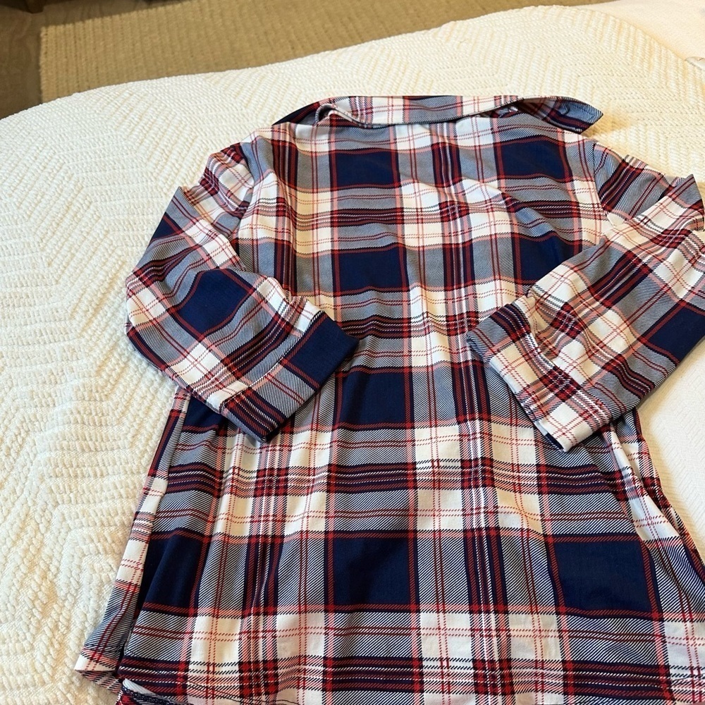 Market & Spruce Navy Red and White Plaid Button Down Shirt Size M with Stretch - Picture 2 of 7